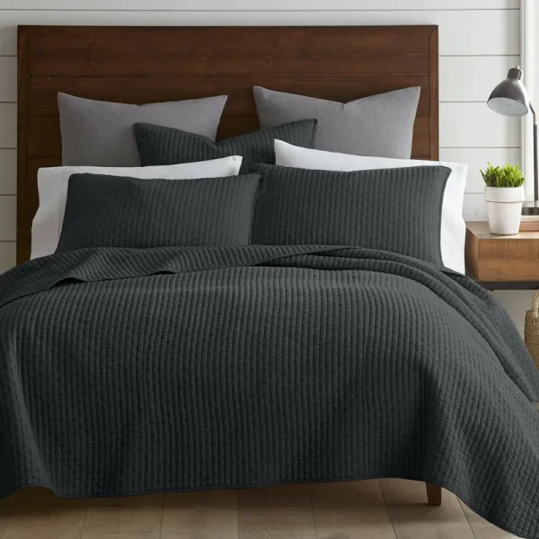 Levtex Home Cross Stitch Solid Quilt Set King Charcoal