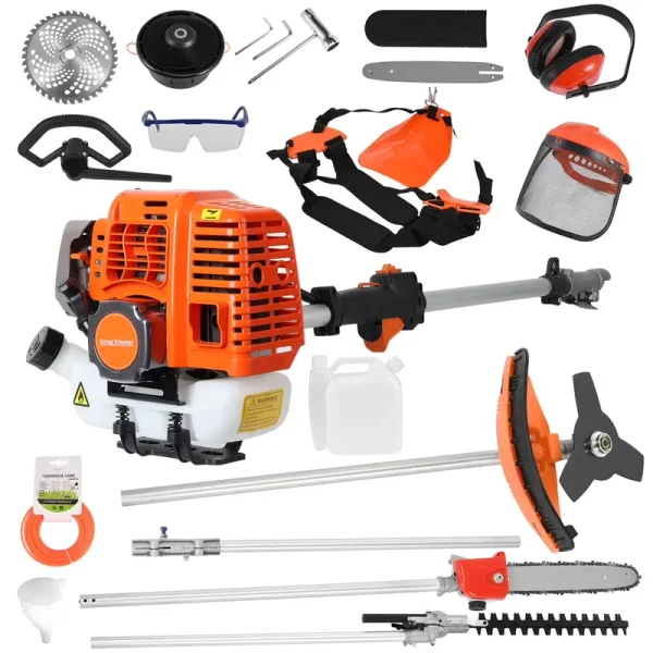 Gas Weed Eater 52cc, Powerful 2 - Stroke Engine Weed Wacker with Multi - Function Attachments, 9500rpm Gas Powered Brush Cutter, Orange, for Lawn & Garden