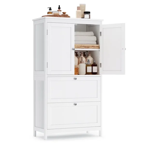 Floor Storage Cabinet, Storage Unit, Freestanding Cabinet with 2 Drawers and 2 Doors, Adjustable Shelf, 11.8 x 23.6 x 43.3 in, White