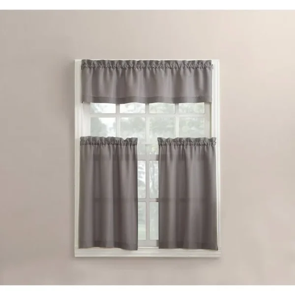 Martine Microfiber 3-Piece Kitchen Valance, Swags, and Tier Curtains Grey