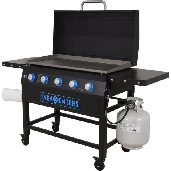 Even Embers Gas 5-Burner Griddle with Lid