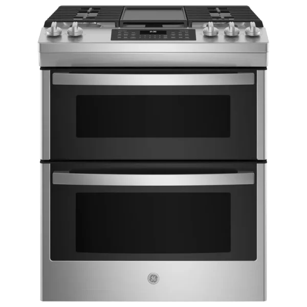 GE 30" Stainless Steel Slide in GAS Double Oven Range