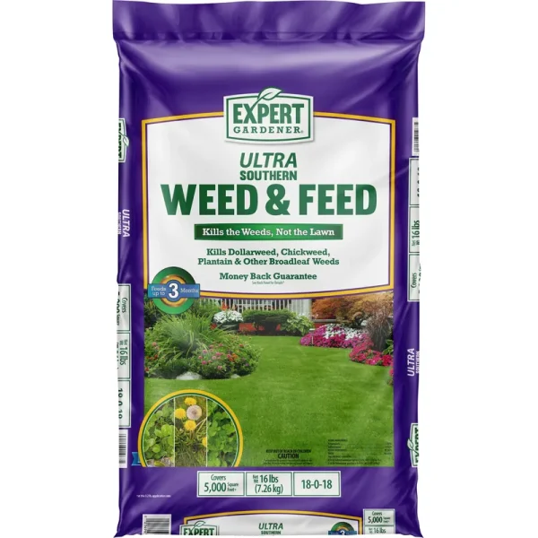 Expert Gardener Ultra Southern Lawn Food & Weed Control, 18-0-18 Fertilizer, 16 lb. - Covers 5,000 Sq. ft.