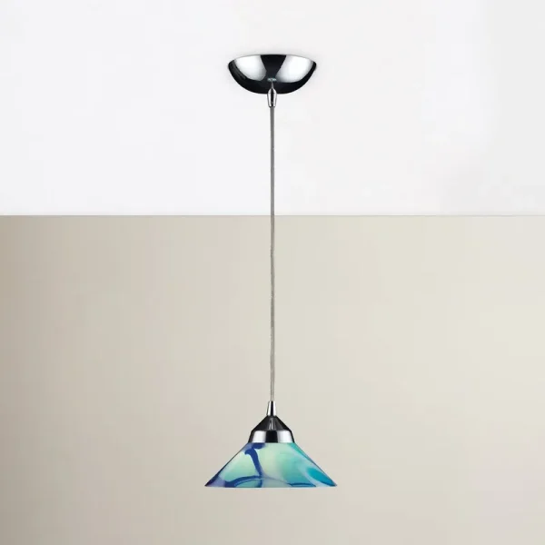 Akenya 1 - Light Single Cone Pendant Wrought Studio Finish: Polished Chrome with Carribean Glass