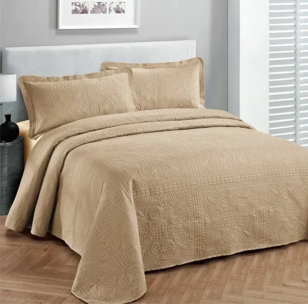 Fancy Collection 3PC Luxury Bedspread Coverlet Embossed Bed Cover Solid Taupe New Over Size 100"x106" Full/Queen