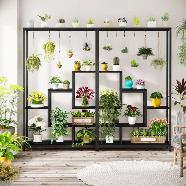 Tall Indoor Plant Stand, 70.9 Inches Large Metal Plant Shelf Flower Bonsai Pots - Black