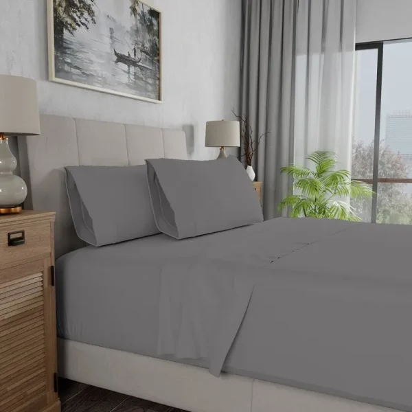 Color Sense 100% Cotton Percale Sheet Set King Dark Gray