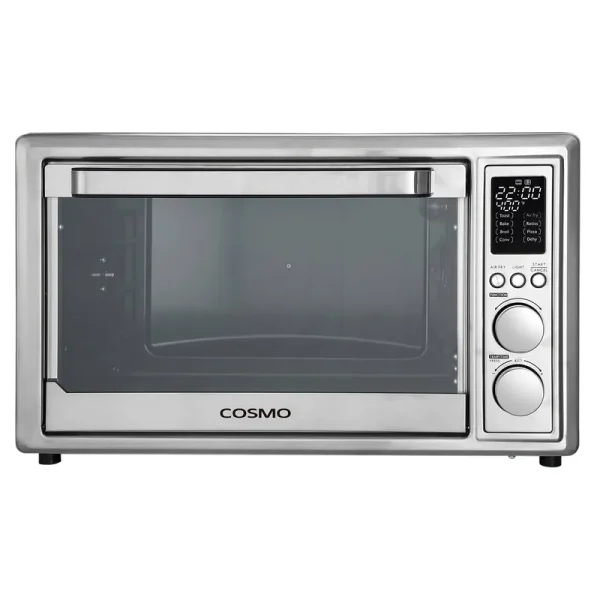 Cosmo Air Fryer Toaster Oven COS-317AFOSS 32 Quart Compact Electric with LED Display, Air Fry Basket, Rotisserie Fork, 1800W in Stainless Steel