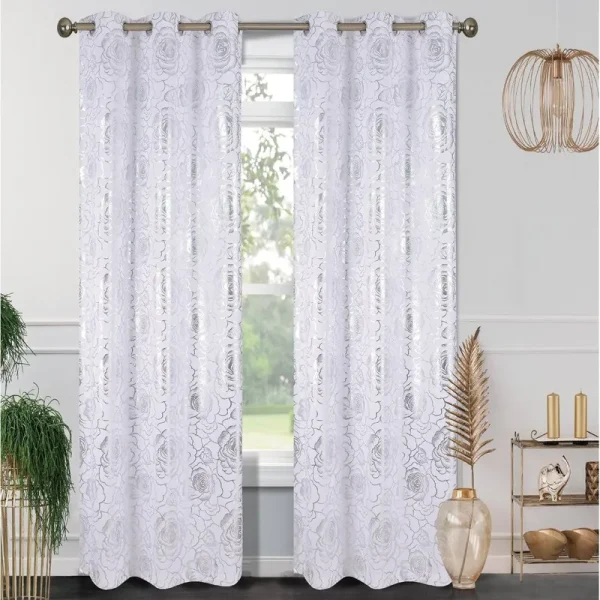 Pinkerton Floral Blackout Grommet Curtain Panels House of Hampton Curtain Color White