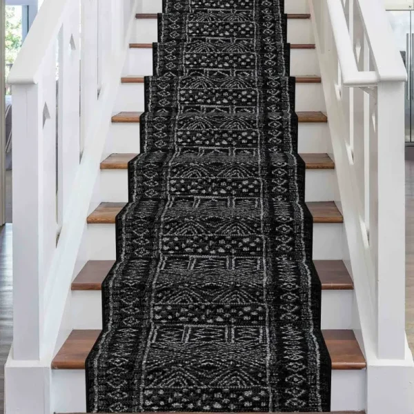 runrug Afrikans Black Stair Carpet Runner - Width: 2 Foot