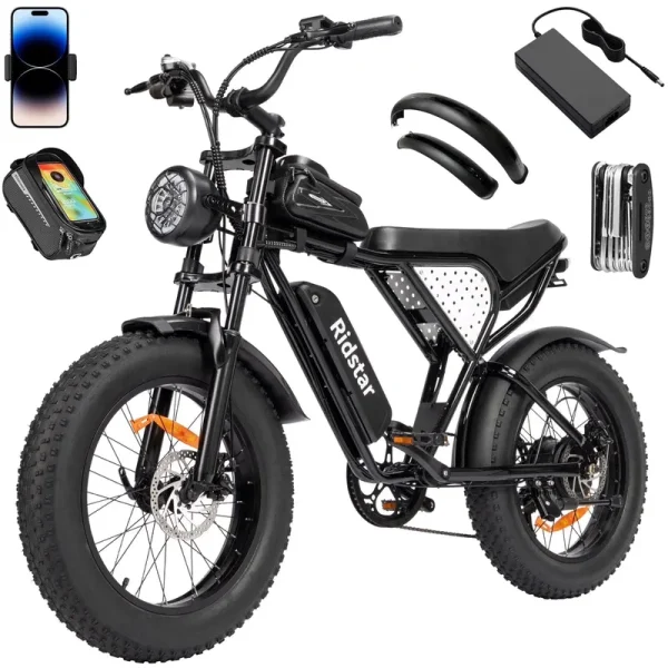Ridstar Electric Bike for Adults, Peak 1500W 30MPH, 48V 15.6ah Electric Bicycle, Full Suspension Mountain Bike UL2849