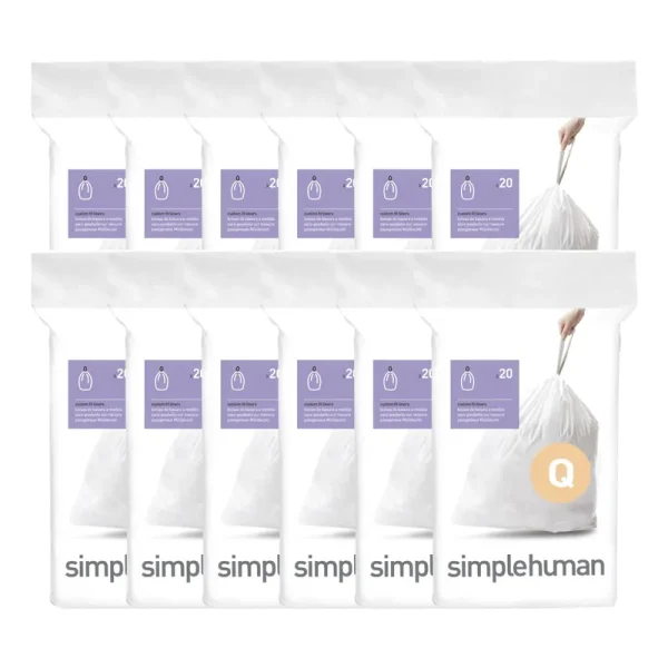 simplehuman Code Q Custom Fit Liners, Trash Bags, 50-65 Liter/13-17 Gallon, 240, Size: One Size