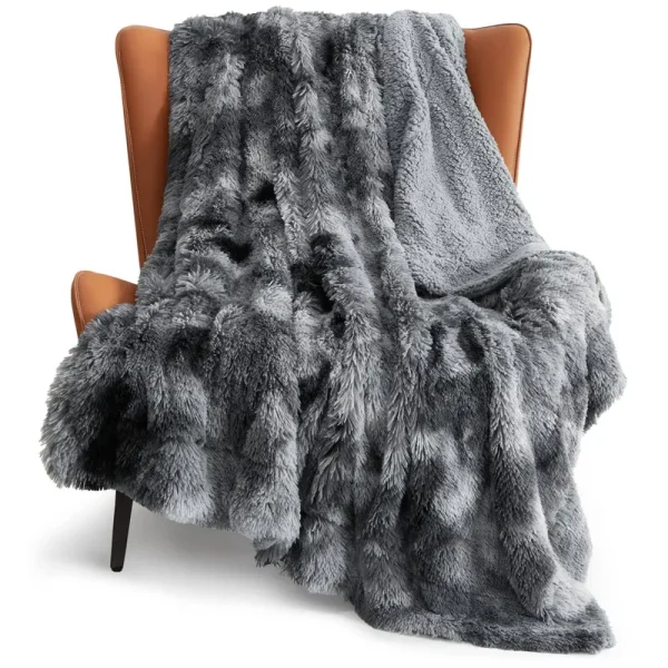 Bedsure Faux Fur Throw Blanket for Couch Grey - Tie-Dye Fuzzy Fluffy Super Soft Furry Plush Decorative Comfy Shag Thick Sherpa Shaggy Throws and