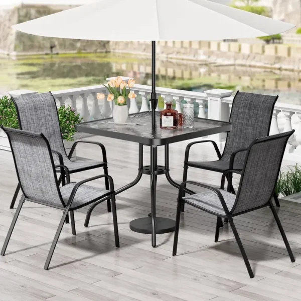 Pirecart 5 - Piece Outdoor Patio Dining Table Set with 4 Stackable Textilene Chairs for for Patio, Lawn, Garden, Gray