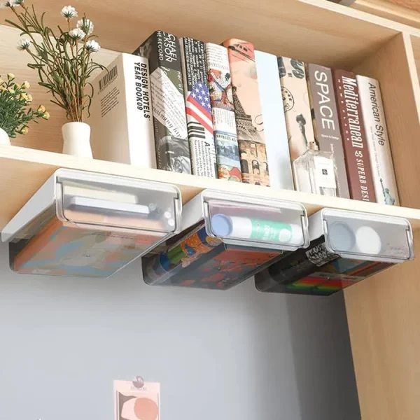 Eljif Under Desk Drawer, Office Organizer, Storage Cabinet, Self-Adhesive Organizer Box, Slide-Out Cabinet, Desk Caddy Single Small (White)