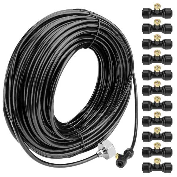Awpeye Misting Cooling System 98.4ft (30m) Misting Line + 50 Brass Mist Nozzles + 45 T-Connectors + 1 Faucet Adapters (3/4") Outdoor Mister for Patio