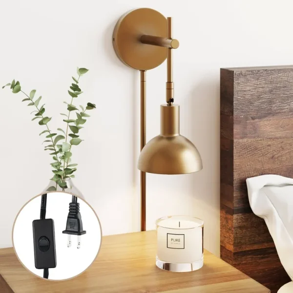 Nathan James Tamlin Brass Wall Mounted Sconce 1-Light Fixture with Plugin and On/Off Switch