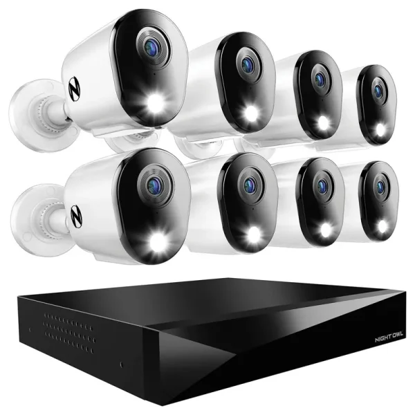Night Owl 2-Way Audio 12 Channel DVR Security System with 1TB Hard Drive and 8 Wired 1080p Deterrence Cameras, Size: Varies by Model, Black