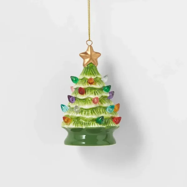 Lit Ceramic Retro Christmas Tree Ornament Green - Wondershop