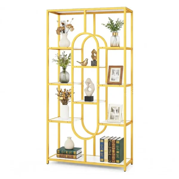 Tangkula 5-Tier Geometric Bookshelf 69”H Tall Freestanding Open Bookcase Modern Luxurious Display Rack