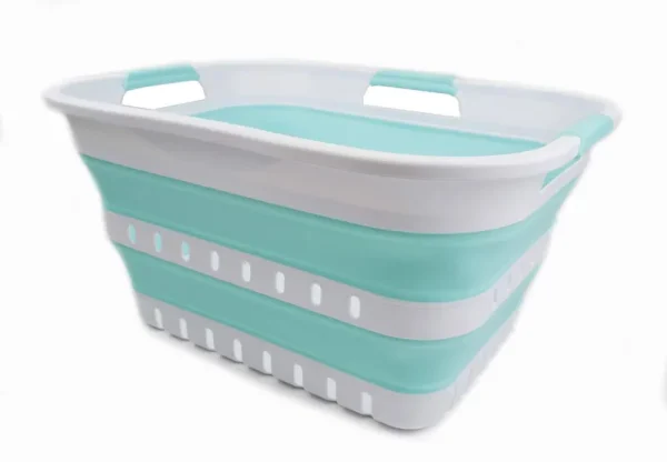 SAMMART 30L (8 Gallon) Collapsible 3 Handled Plastic Laundry Basket - Foldable Pop Up Storage Container/Organizer - Portable Washing Tub - Space