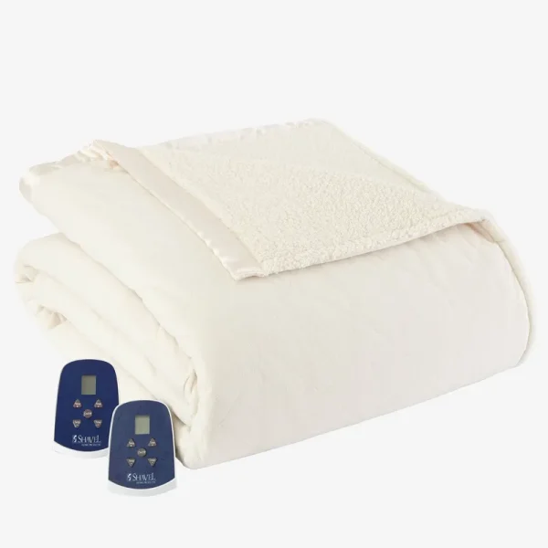 Micro Flannel Reverse to Sherpa Electric Heated Blanket - Ivory - Twin