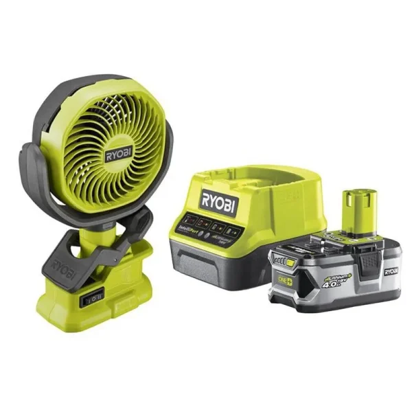 Ryobi 18-Volt Personal Battery Powered Adjustable Tilt Clip Fan Kit with 4.0 Ah Battery, Charger and Bag Kit