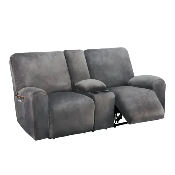 ULTICOR Reclining Loveseat with Middle Console Slipcover, 8-Piece Velvet Stretch Sofa Covers, 2 Seat Loveseat Recliner Cover, Th