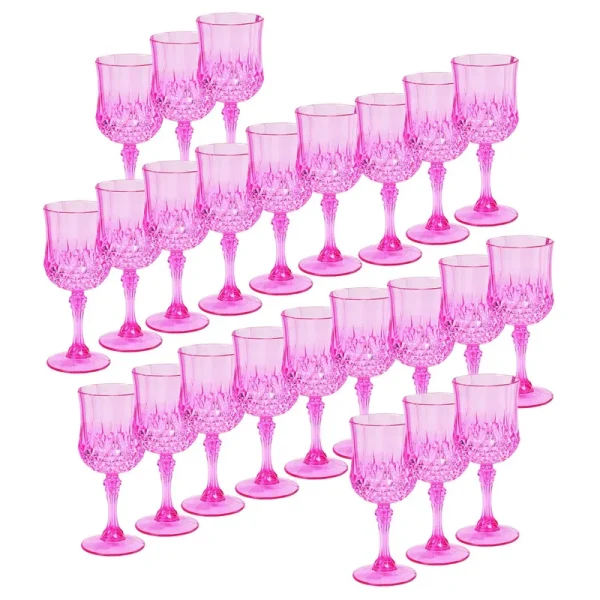 48 PC Bulk Pink Patterned Plastic Wine Glasses 6" 8 oz