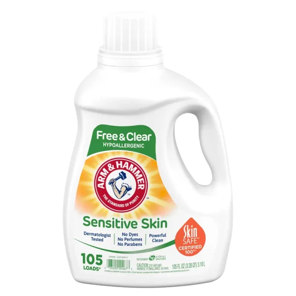 Arm & Hammer Sensitive Skin Free Clear, Loads Liquid Laundry Detergent, - 105 fl oz