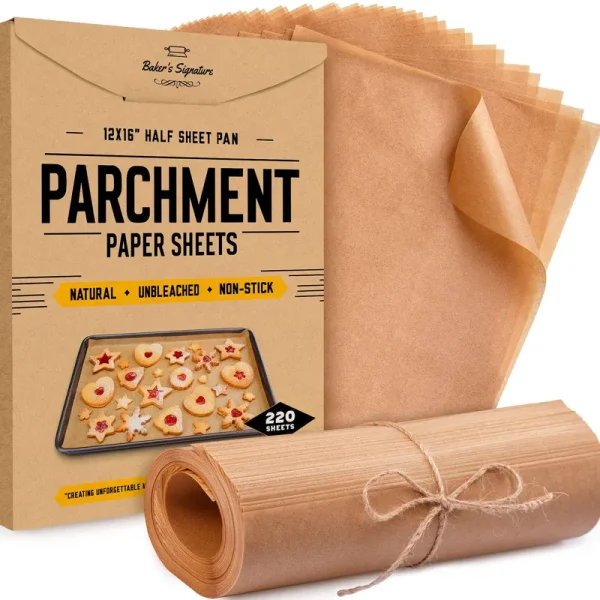 Parchment Paper Baking Sheets by Baker's Signature | Precut Silicone Coated & Unbleached - Will Not Curl or Burn - Non-Toxic & Comes in Conven