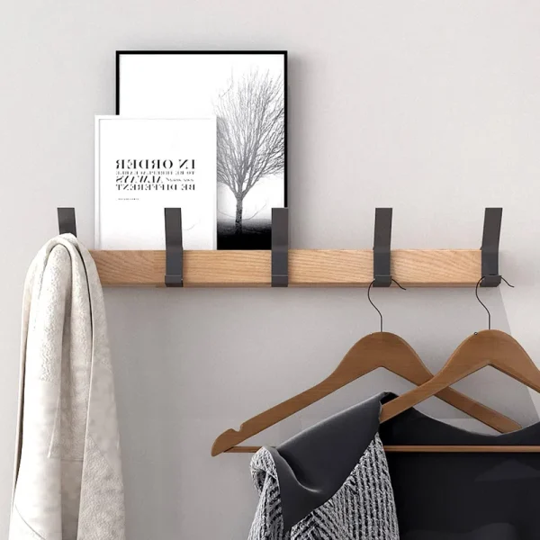 KooNiosio Coat Hook Rack Wall Mounted -5 Double Hook,Aluminum,Metal Coat Hooks Rail for Coat Hat Towel Robes, Decorate Wood Hook (Black 1)