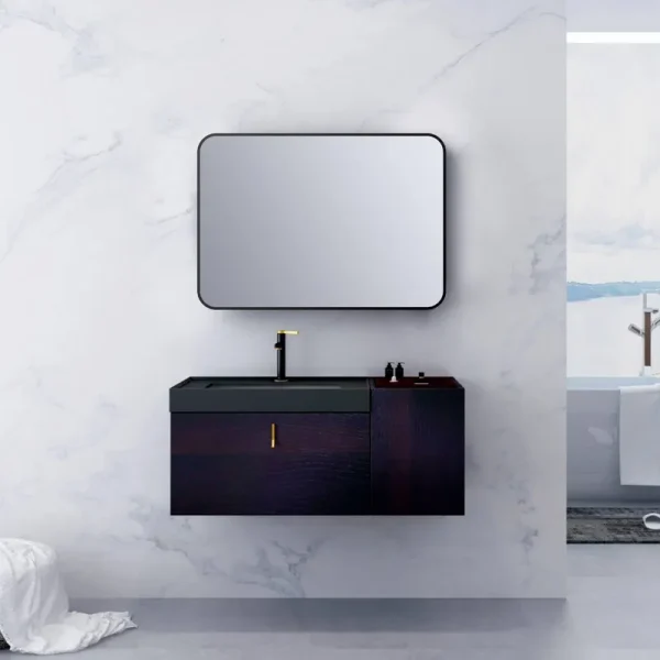 Black Metal Framed Mirror Rectangle Wall Mount Bathroom Vanity Mirror - 24x36