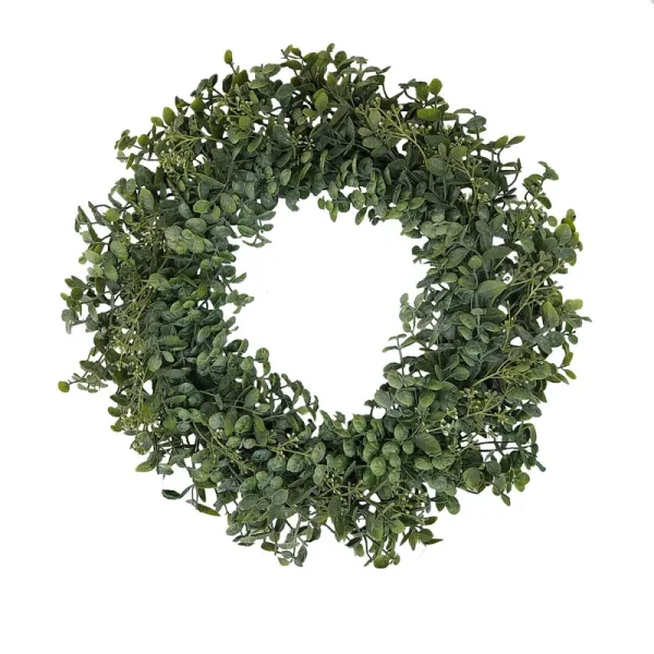 Mainstays 18in Indoor Artificial Boxwood Plant Wreath, Green Color.