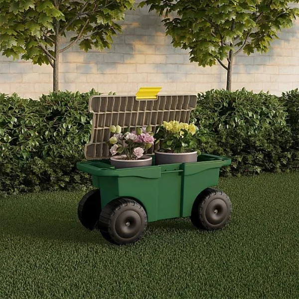 Nature Spring Garden Storage Wagon Cart with Seat - Green