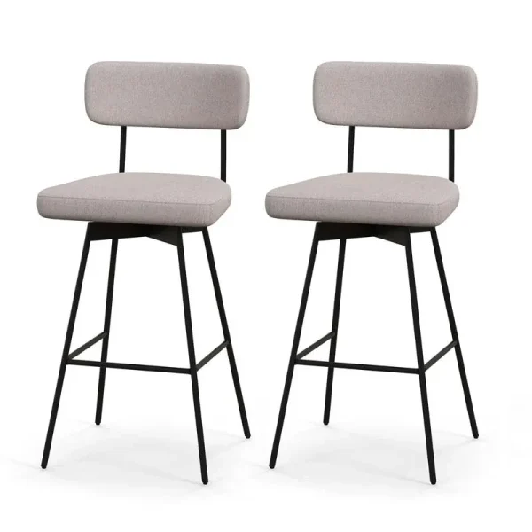 Swivel Bar Stools Set of 2, 29" Upholstered Bar Height Chairs with Back, Heavy-Duty Metal Legs & Footrest for Kitchen Island, Home Bar