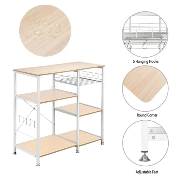 Utility Microwave Oven Stand Storage Cart Workstation Shelf White Oak 3-Tier Rack