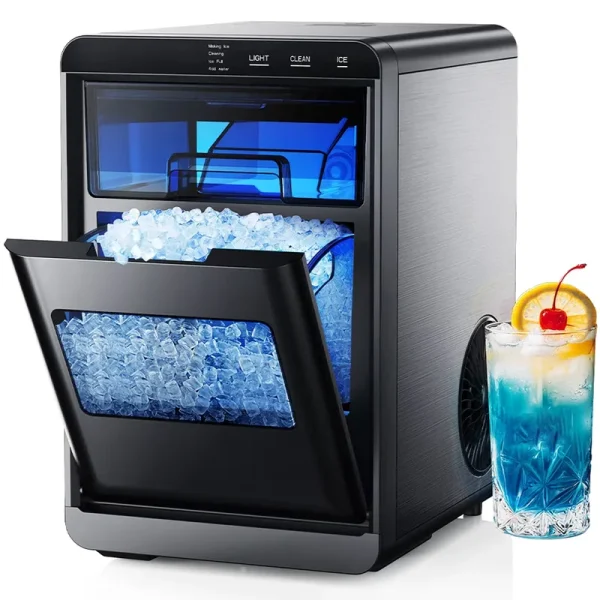 Simzlife Nugget Ice Maker Countertop, 44.9 lb per Day Chewable Pebble Nugget Ice Machine with Touch Screen for Home, Kitchen, Office, Stainless Steel, Black