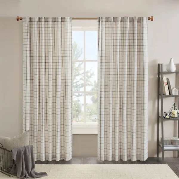 Anaheim Plaid Rod Pocket and Back Tab Panel with Fleece Lining - Natural - Madison Park