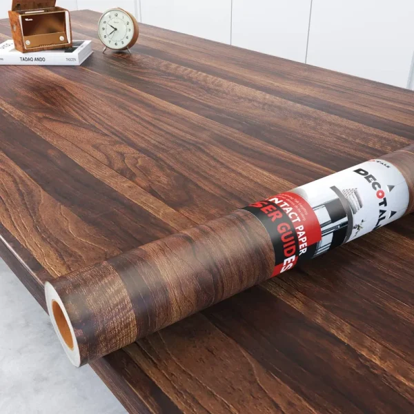 Decotalk Wood Grain Contact Paper for Cabinets Walnut Wood Countertop Peel and Stick Wallpaper Vinyl Dark Brown Wood Wallpaper Self Adhesive 12"x120"