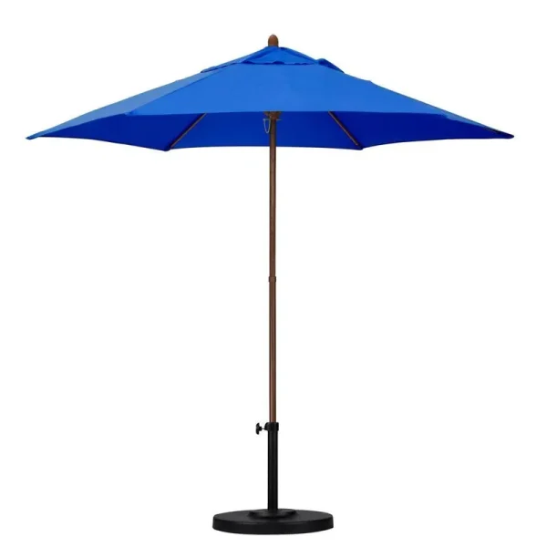 Astella 9 ft. Wood-Grain Steel Push Lift Market Patio Umbrella in Polyester Pacific Blue Fabric