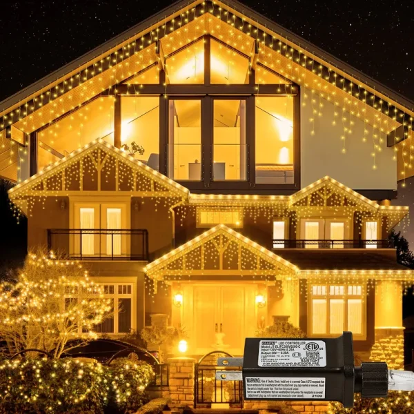 oopswow 33ft 300 LED Icicle Lights Outdoor Waterproof Icicle Christmas Lights with 50 Drops Warm White Icicle Lights for Wedding Party Holiday