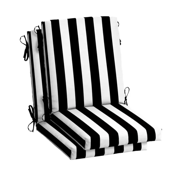 Arden Selections Outdoor Cabana Stripe 44 x 20 in. High Back Dining Chair Cushion - 2 Count - Black Cabana Stripe