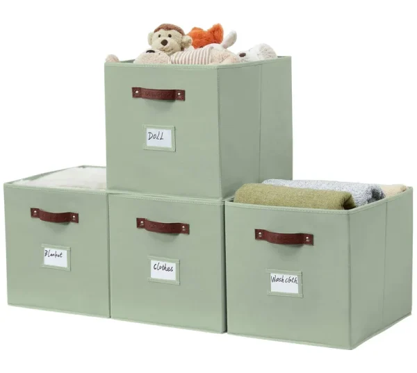 DECOMOMO Fabric Storage Cubes Closet Organizer Cubby Bins with Handles, Size: 15�� x 13�� x 13��, Green