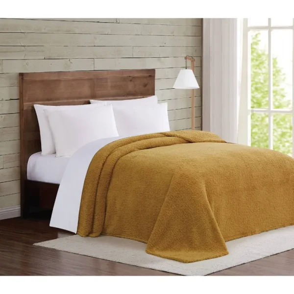 Brooklyn Loom King Marshmallow Sherpa Blanket | Mustard