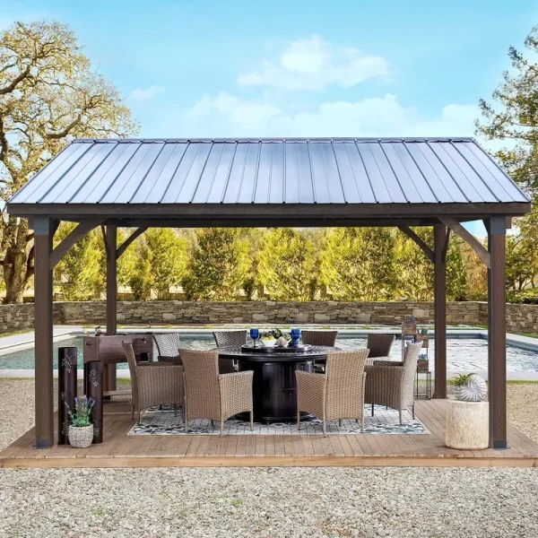 YODOLLA 14.5x12ft Outdoor Wooden Gazebo, Grill Pergola Gazebo Clearance Hard - Top Gazebo for Patios, Garden, Coffee
