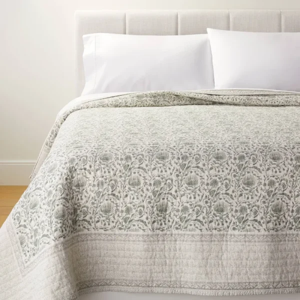 King Decorative Border Cotton Slub Print Quilt Light Teal Green ÿ Threshold Designed with Studio McGee