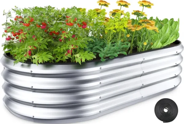 Winpull Raised Garden Bed Kit, Large Galvanized Raised Garden Beds Outdoor Planter Box with Safety Edging and Gloves, Metal Raised Beds for Gardening