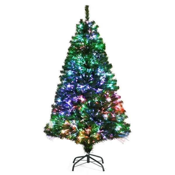 Costway 5ft Pre-Lit Fiber Optic PVC Artificial Christmas Tree w/ 449 Branch Tips Green