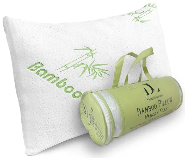 Bamboo Pillow Queen Size Shredded Memory Foam for Sleeping - Ultra Soft, Cool & Breathable Cover with Zipper Closure - Relieves Neck Pain, Snoring